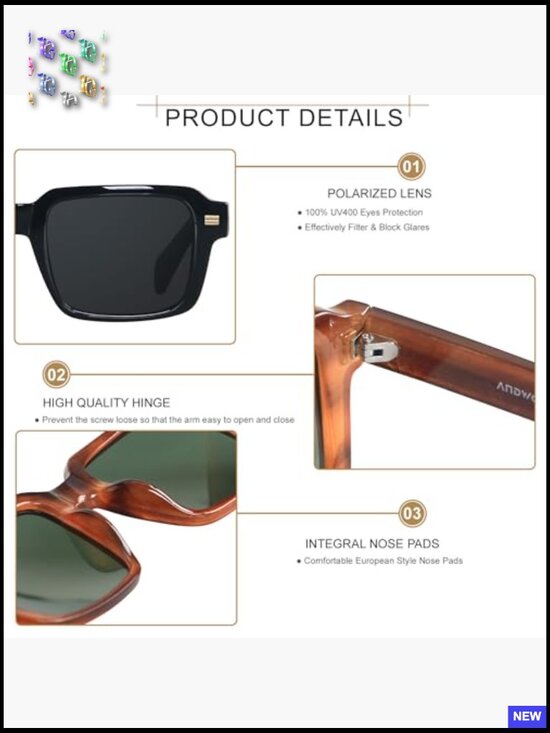 Retro Square Polarized Sunglasses Vintage Shades Unisex Rectangle 70s 80s main image 6